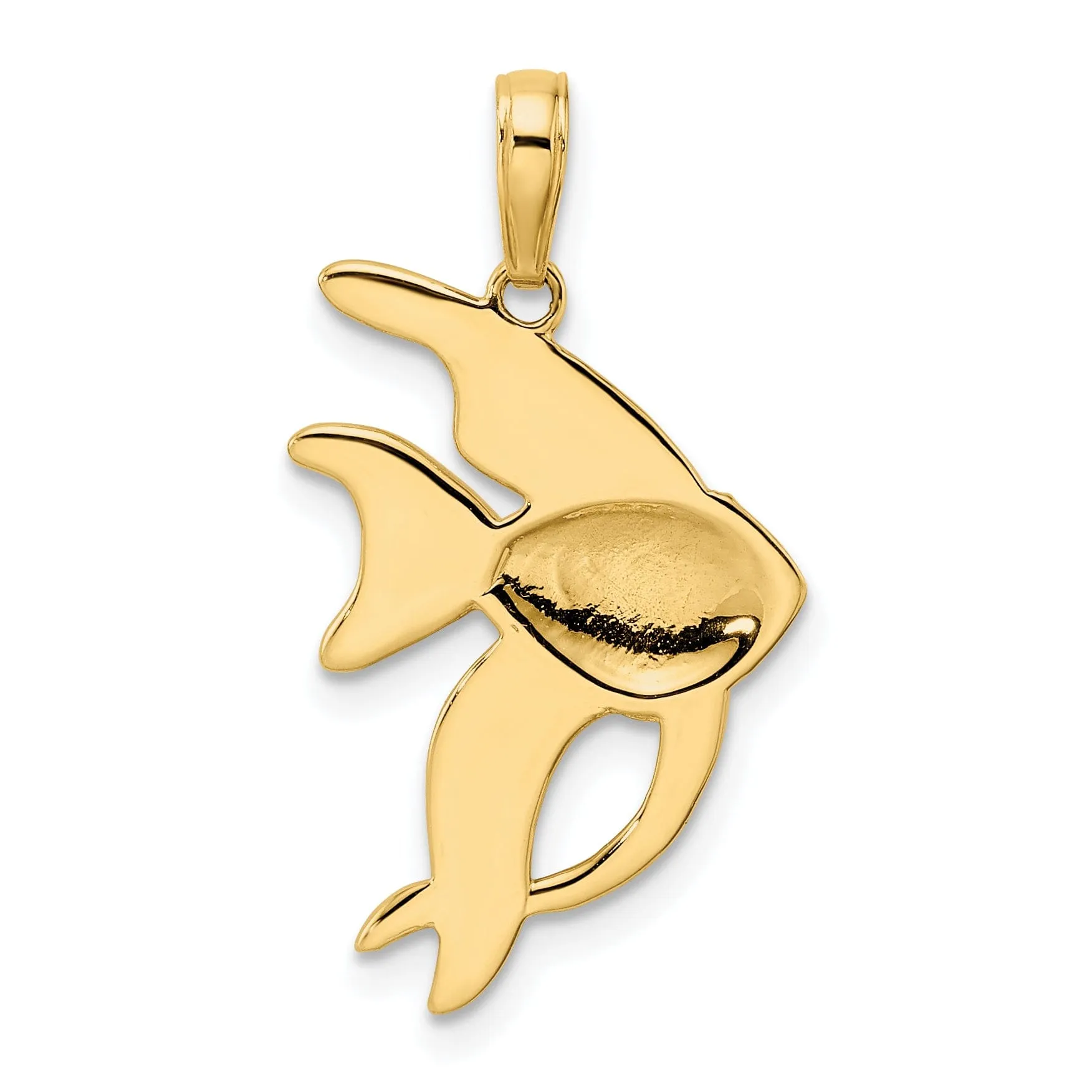 14k Yellow Gold White Rhodium Solid Diamond Cut Polished Finish Fish Charm Pendant