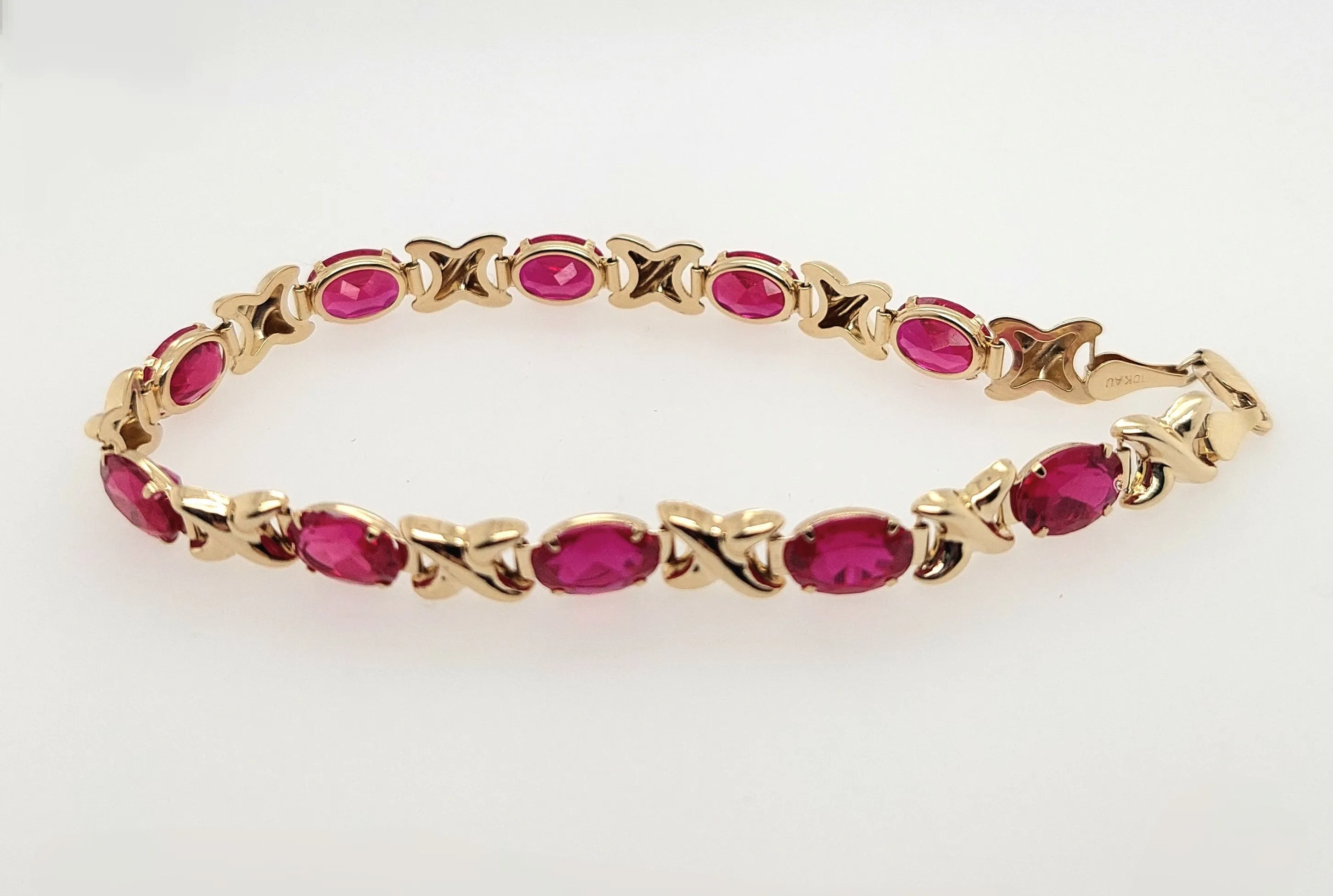 14KY Oval Lab-Grown Ruby Bracelet 7.25in