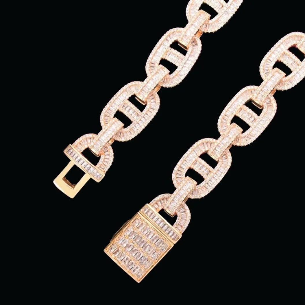 14MM Bean and Links Cuban Iced Out Diamond Necklace Bracelet Set