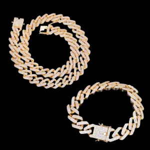 14MM Miami Cuban Link Iced Out Diamond Necklace Bracelet Set