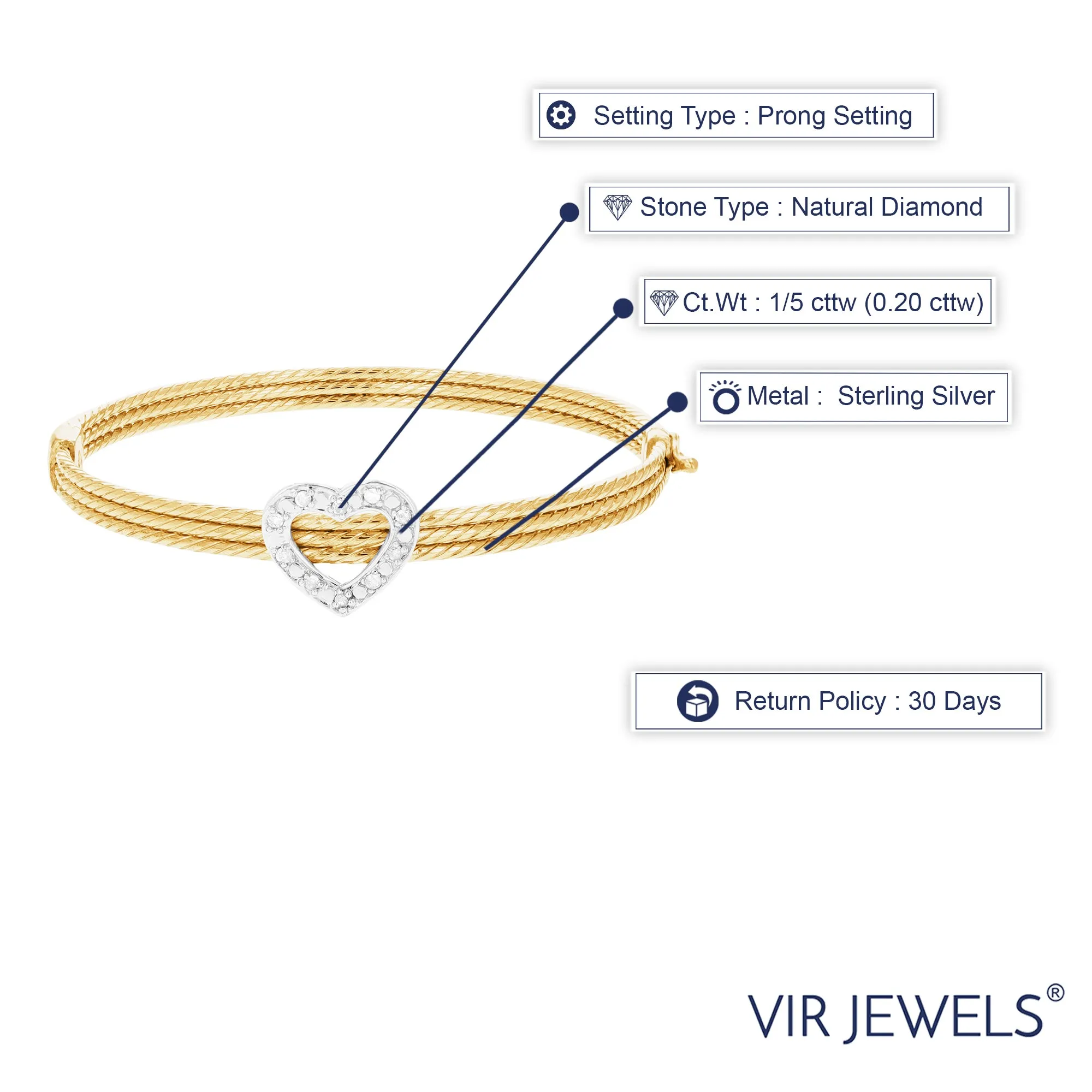 1/5 cttw Diamond Bangle Bracelets in Yellow Gold Plated Silver