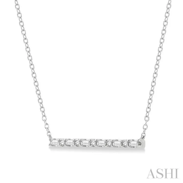 1/6 Ctw Baguette and Round Cut Diamond Petite Bar Necklace in 10K White Gold