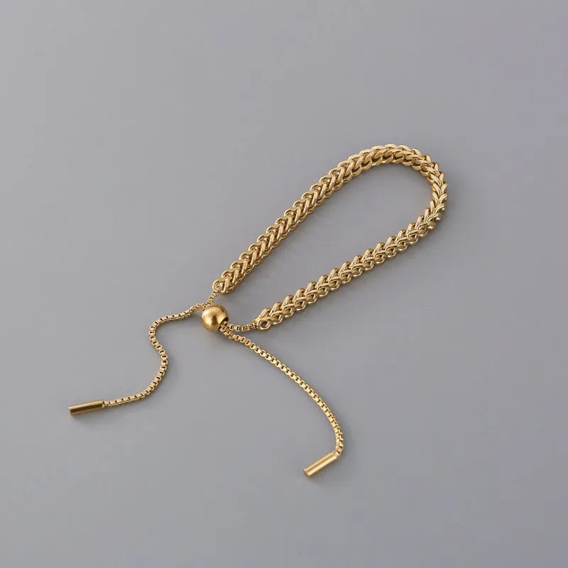 18k Gold Braided Pull-Out Link Chain Bracelet Stainless Steel