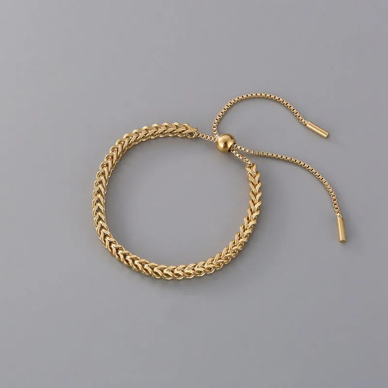 18k Gold Braided Pull-Out Link Chain Bracelet Stainless Steel