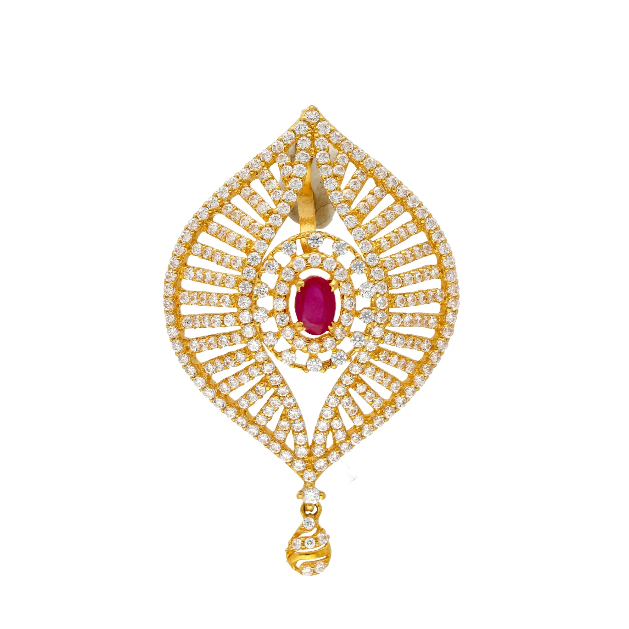 22K Yellow Gold & CZ Stone Pendant for Women (9.6gm)