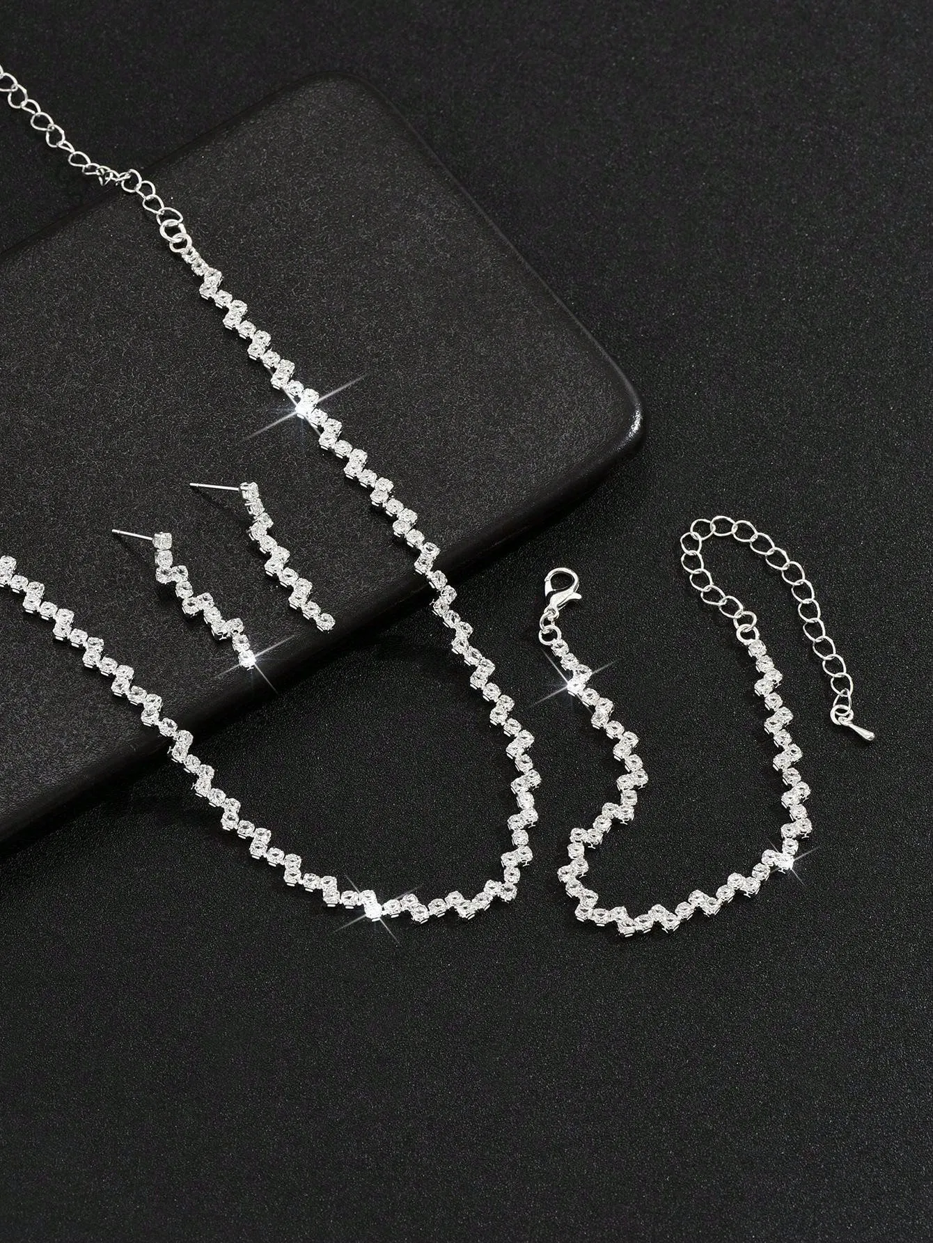 4pcs/Set Wedding Shiny Claw Chain, Zirconia Necklace, Earrings, Bracelet Set