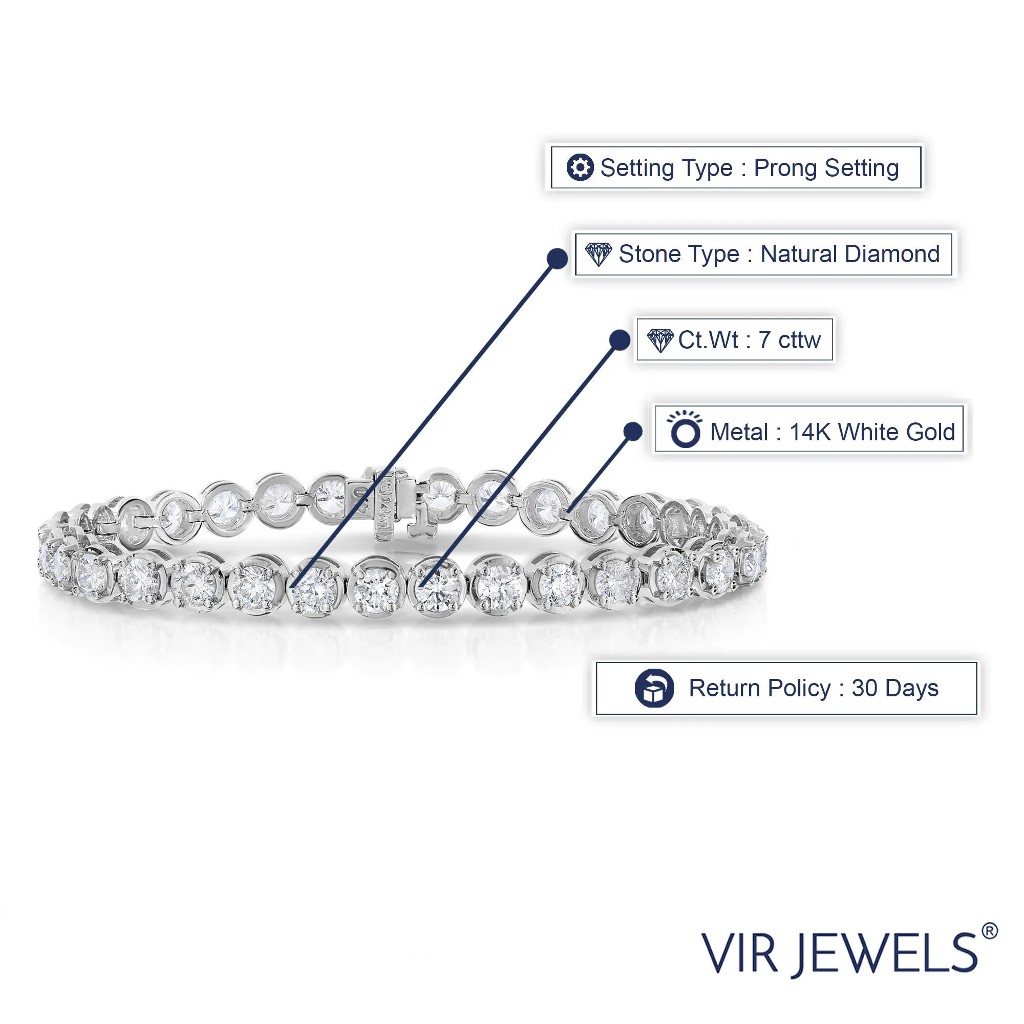 7 cttw Bubble Link Diamond Tennis Bracelets in 18K White Gold