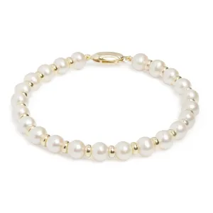 7.25" 6-6.5mm Cultured River Pearl and Gold Rondelles Bracelet | 9K Yellow Gold