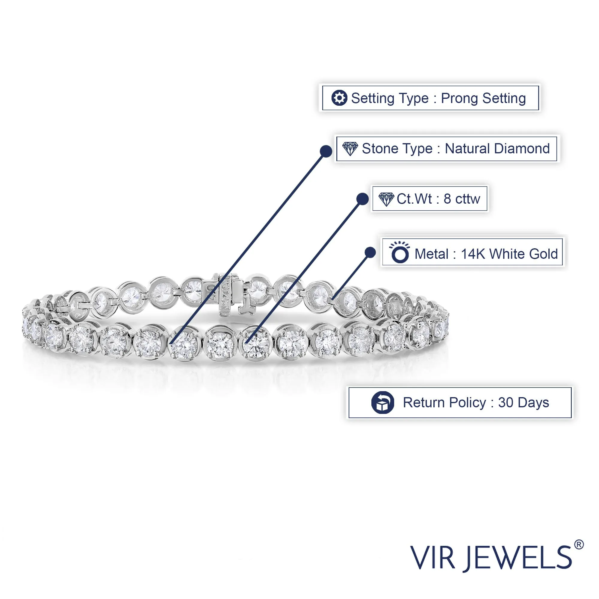 8 cttw Bubble Link Diamond Tennis Bracelets in 14K White Gold