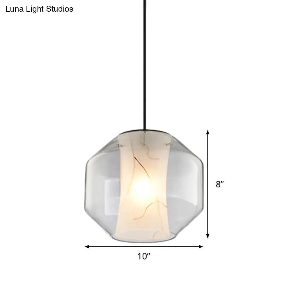 8"/10" Clear Glass Lantern Pendant Light with White Marble Shade