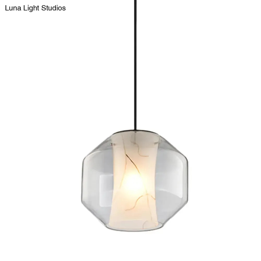 8"/10" Clear Glass Lantern Pendant Light with White Marble Shade