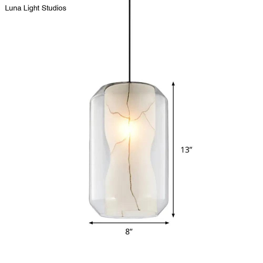 8"/10" Clear Glass Lantern Pendant Light with White Marble Shade