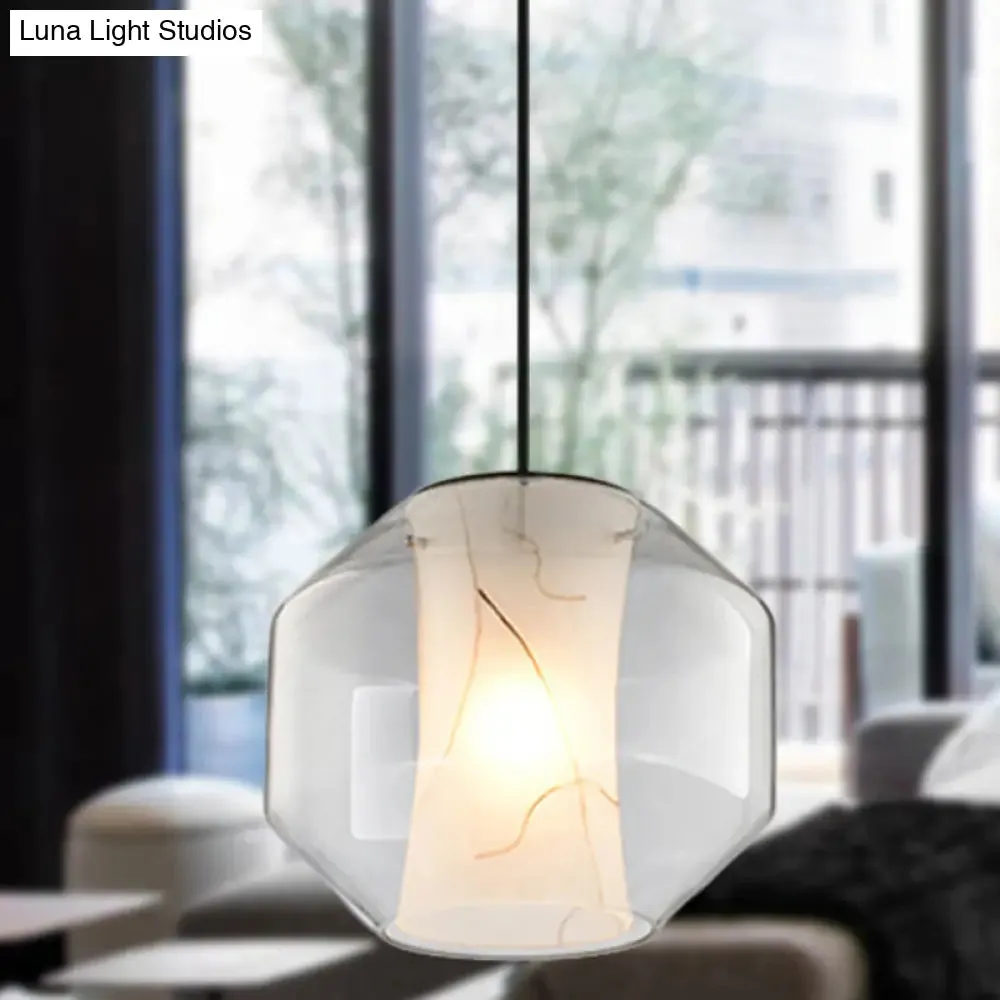 8"/10" Clear Glass Lantern Pendant Light with White Marble Shade