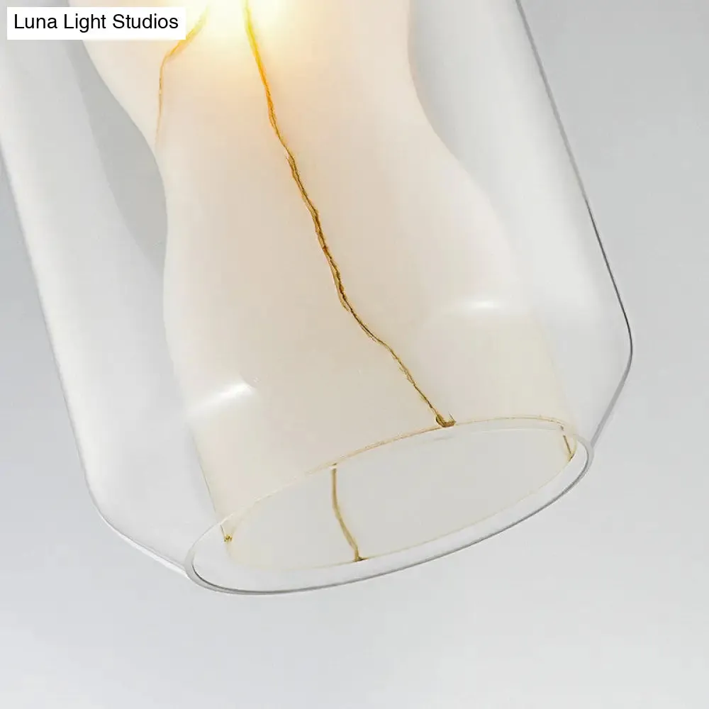 8"/10" Clear Glass Lantern Pendant Light with White Marble Shade