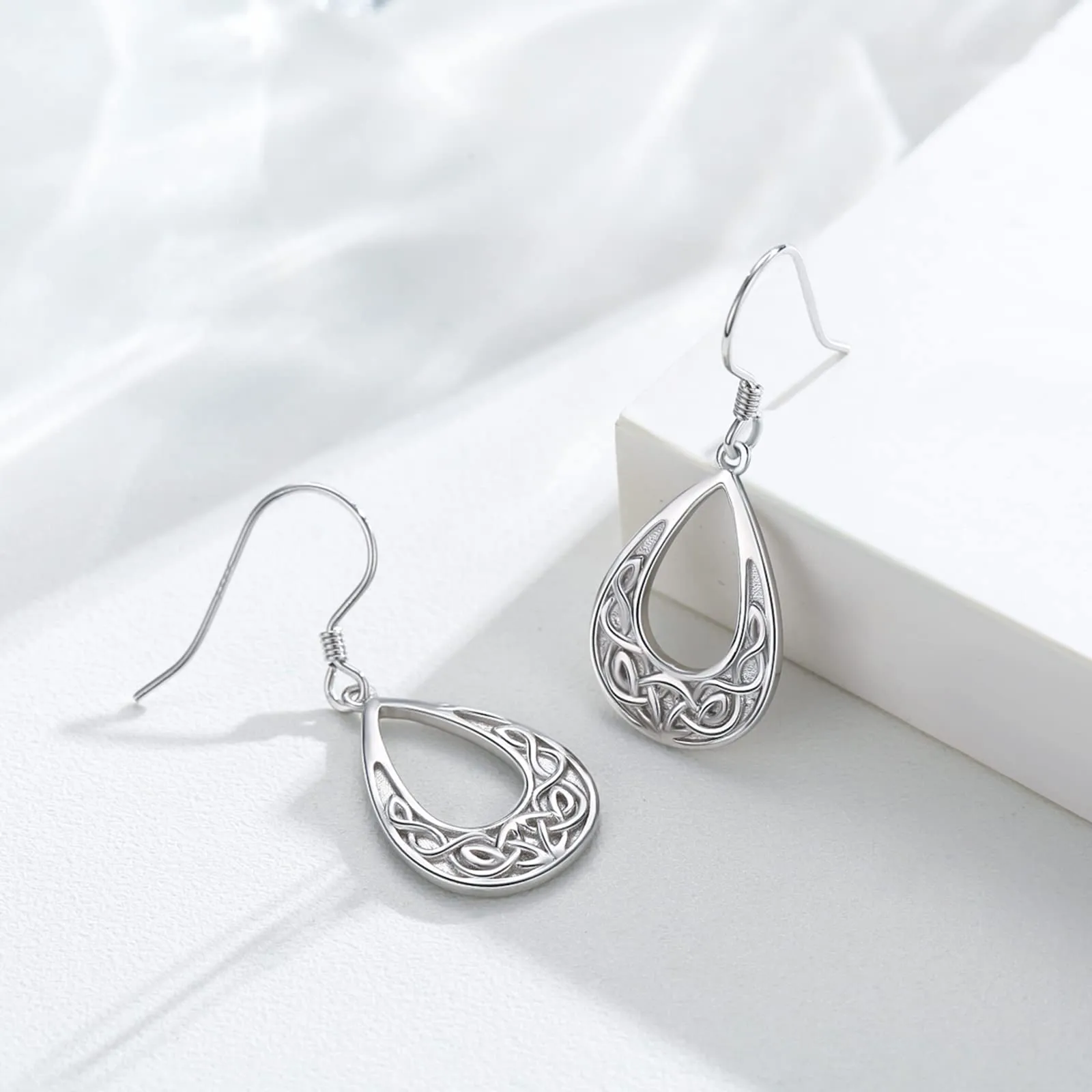 925 Sterling Silver Celtic Knot Earrings Triquetra Hypoallergenic Dangle Hook Earrings White Gold Plated Delicate Good Luck Irish Celtic Jewelry Christmas Gift for Women