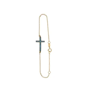 9ct Yellow Gold Blue Cubic Zirconia Cross Bracelet