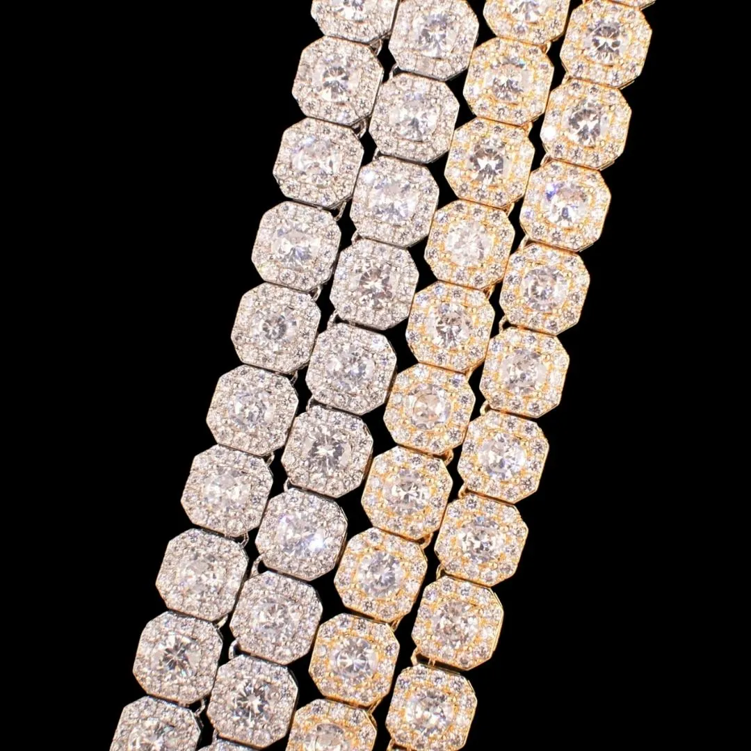 9MM Square Clustered Tennis Iced Out Diamond Necklace Bracelet Set