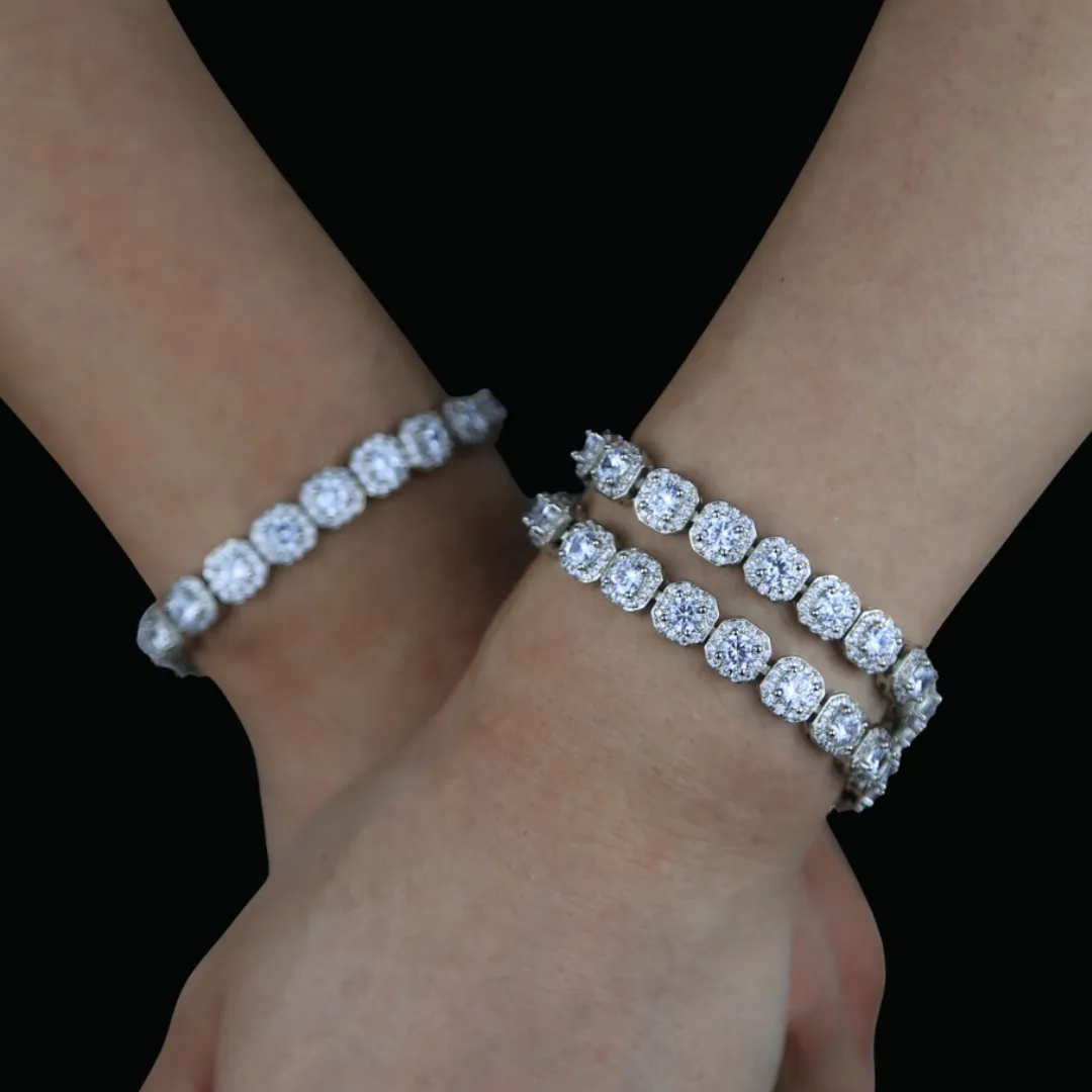 9MM Square Clustered Tennis Iced Out Diamond Necklace Bracelet Set