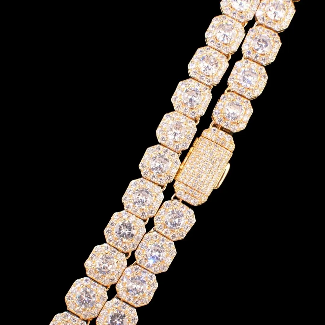 9MM Square Clustered Tennis Iced Out Diamond Necklace Bracelet Set