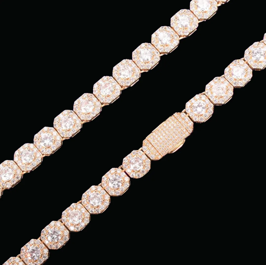 9MM Square Clustered Tennis Iced Out Diamond Necklace Bracelet Set