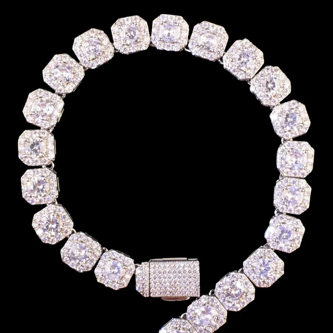 9MM Square Clustered Tennis Iced Out Diamond Necklace Bracelet Set