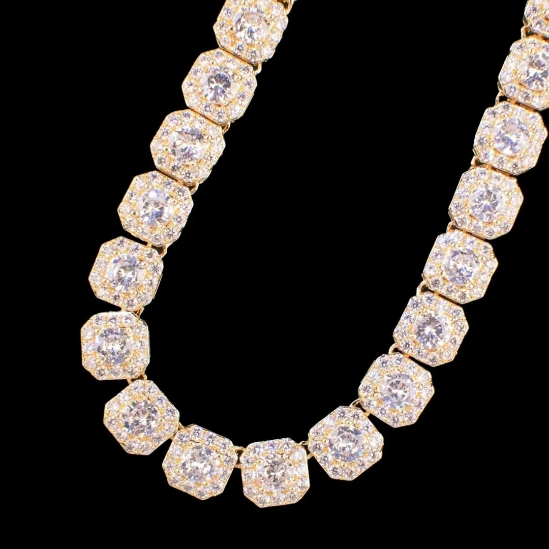 9MM Square Clustered Tennis Iced Out Diamond Necklace Bracelet Set