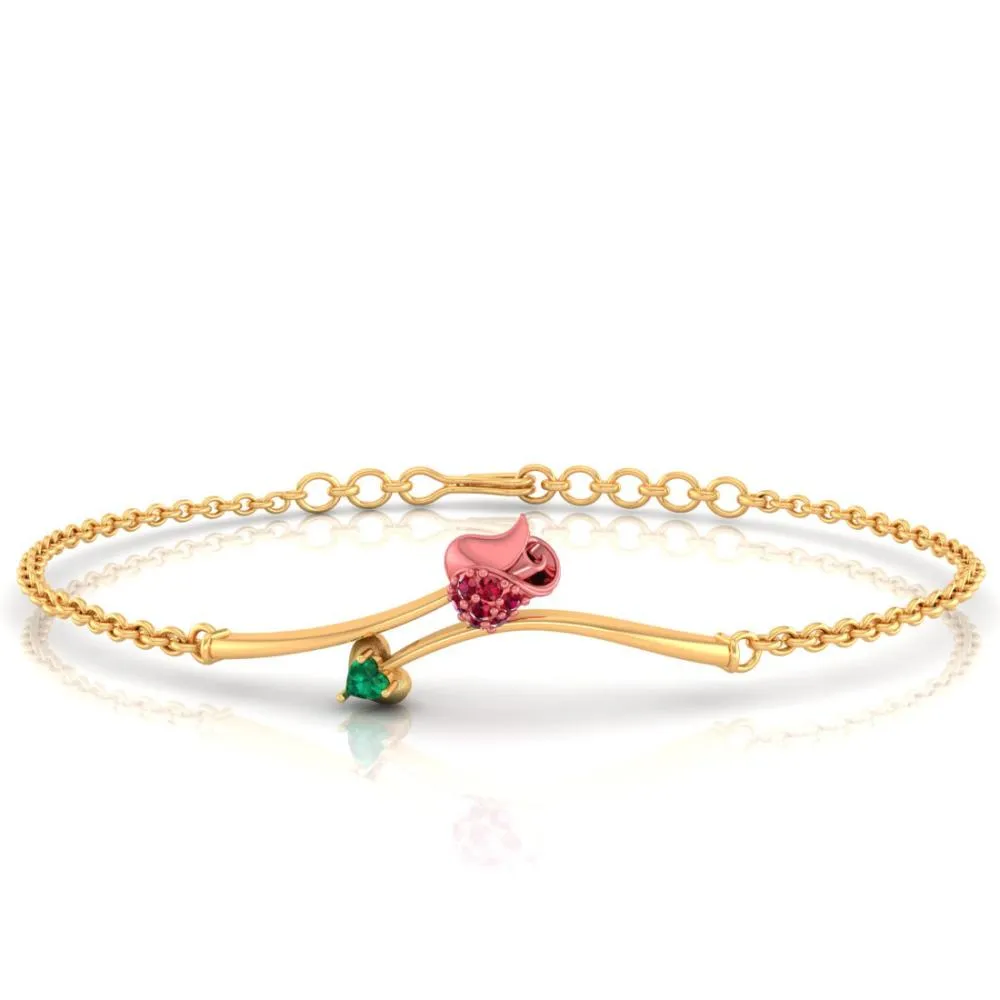 A 18k Gold Bracelet Featuring A Green Stone And A Yellow-shaped Design