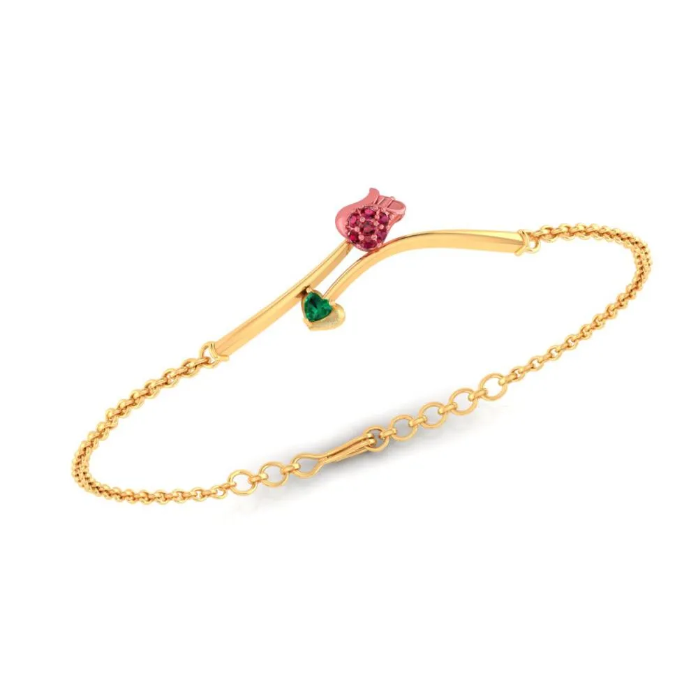 A 18k Gold Bracelet Featuring A Green Stone And A Yellow-shaped Design