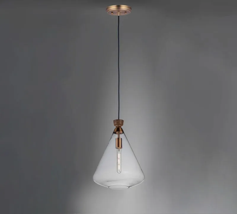 Abbott 12.5" Single Light Pendant in Weathered Oak and Antique Brass