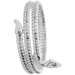 Acotis Silver Bangle Ovl Rhodium Plated Red Eyes Zirconia Snake G4224rh