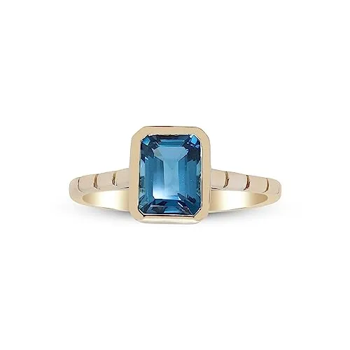 Ainoi 10K Yellow Gold Free Emerald-Cut Brazilian London Blue Topaz Ring