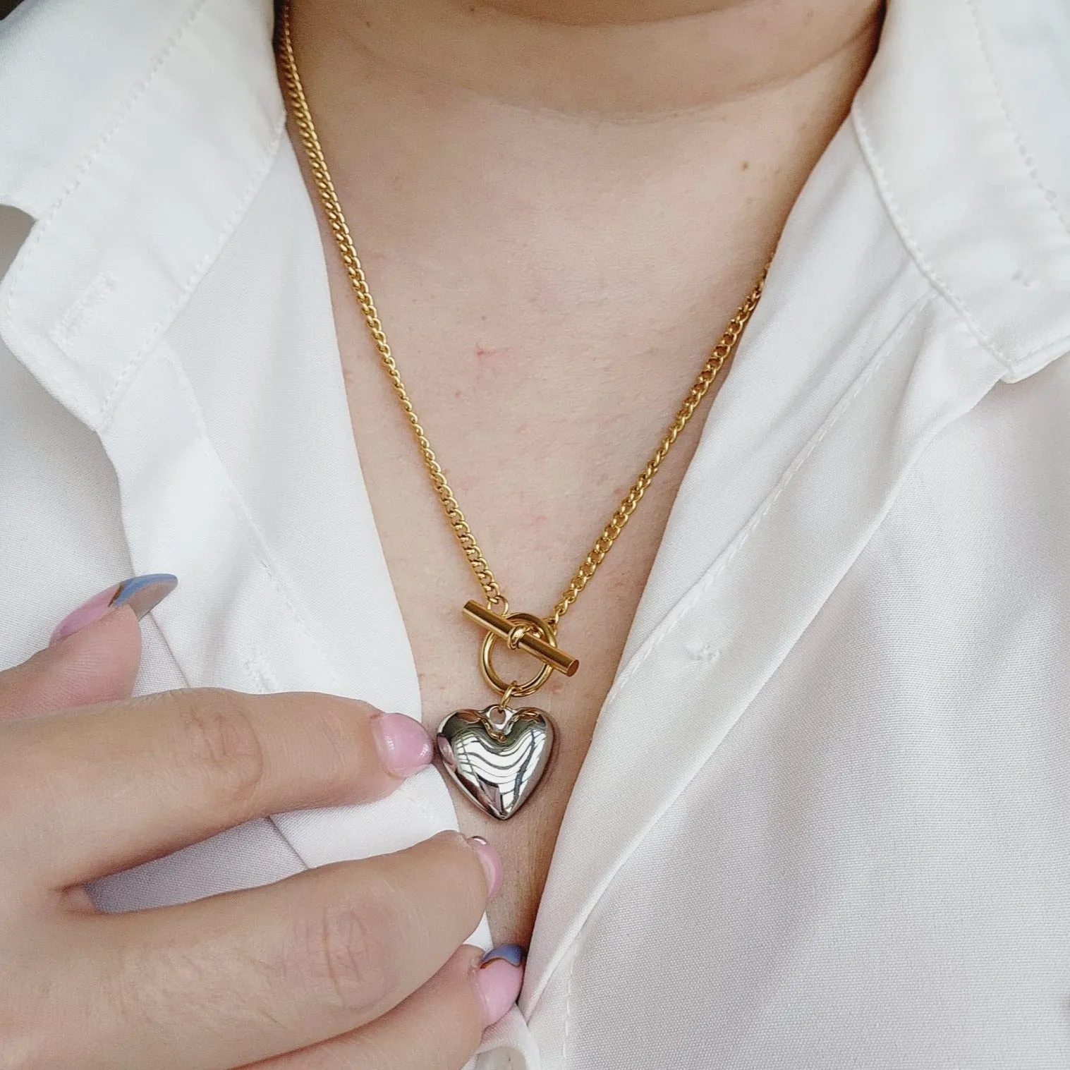 Aisha Heart Two Tone Necklace