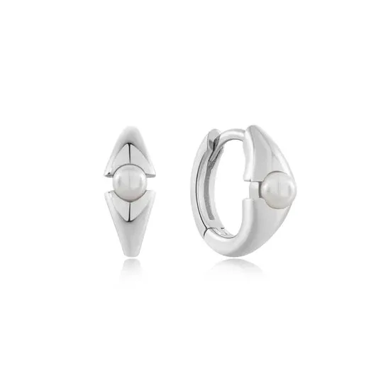 Ania Haie Pearl Geometric Huggie Hoop Earrings