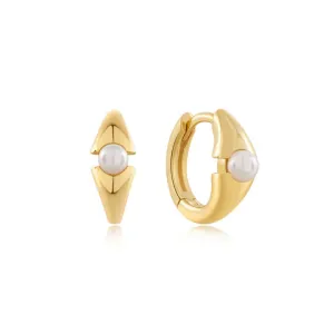 Ania Haie Pearl Geometric Huggie Hoop Earrings