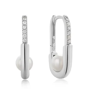 Ania Haie Silver Pearl Interlock Oval Hoop Earrings E054-04H