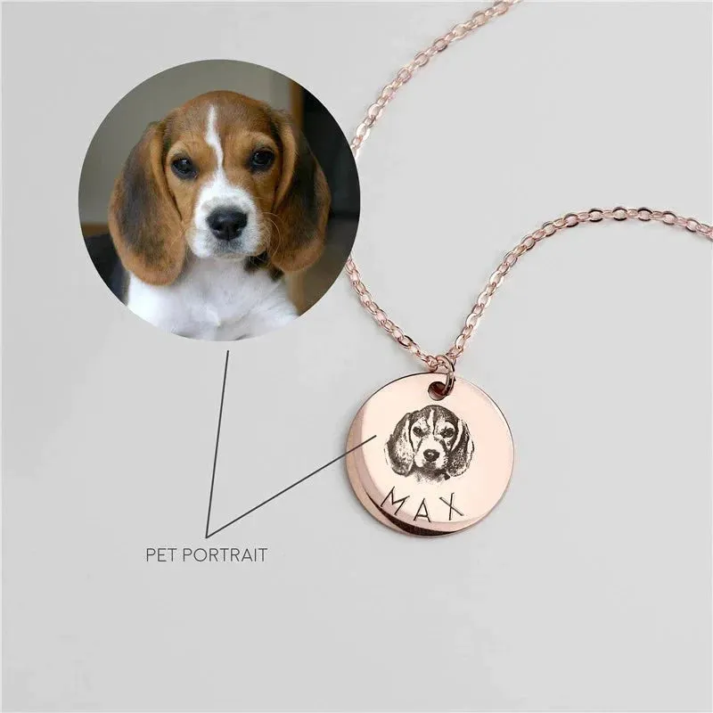 Animal portrait personalized necklace Stainless Steel Engraved Disc Pendants Pet Necklace Custom Memorial Day Jewelry