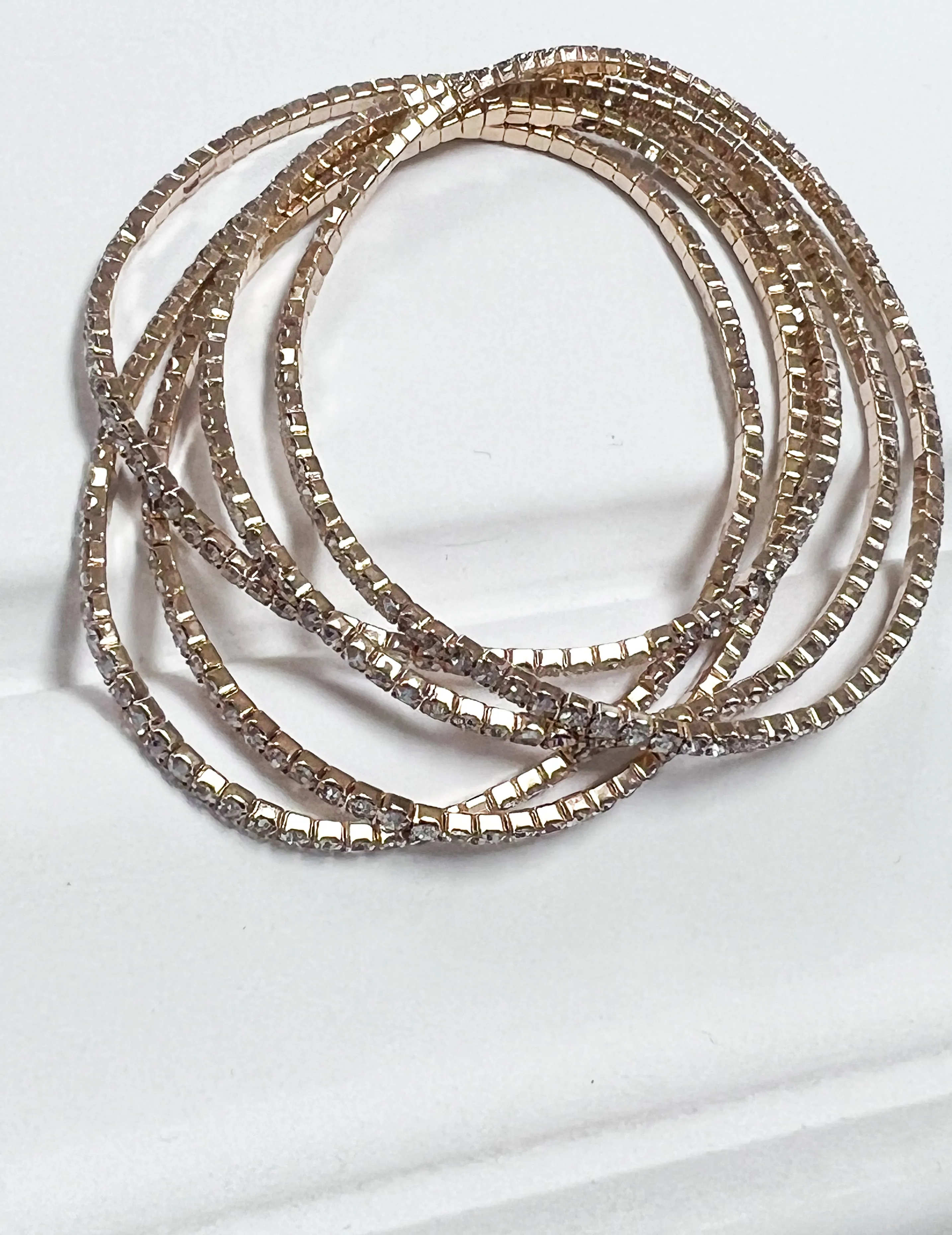 Annie - Clear Rhinestone Gold Bracelet Set of 5