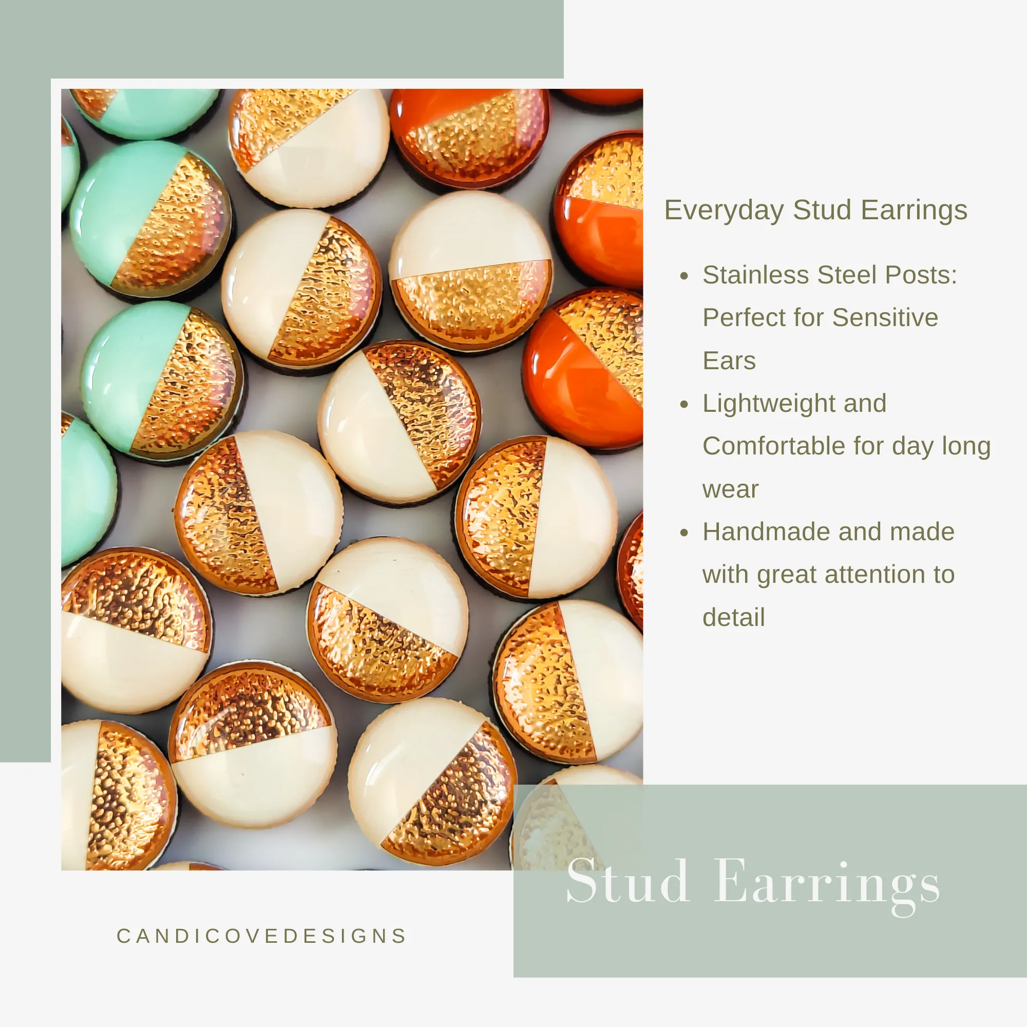 Aquamarine Sparkle Stud Earrings by Candi Cove Designs