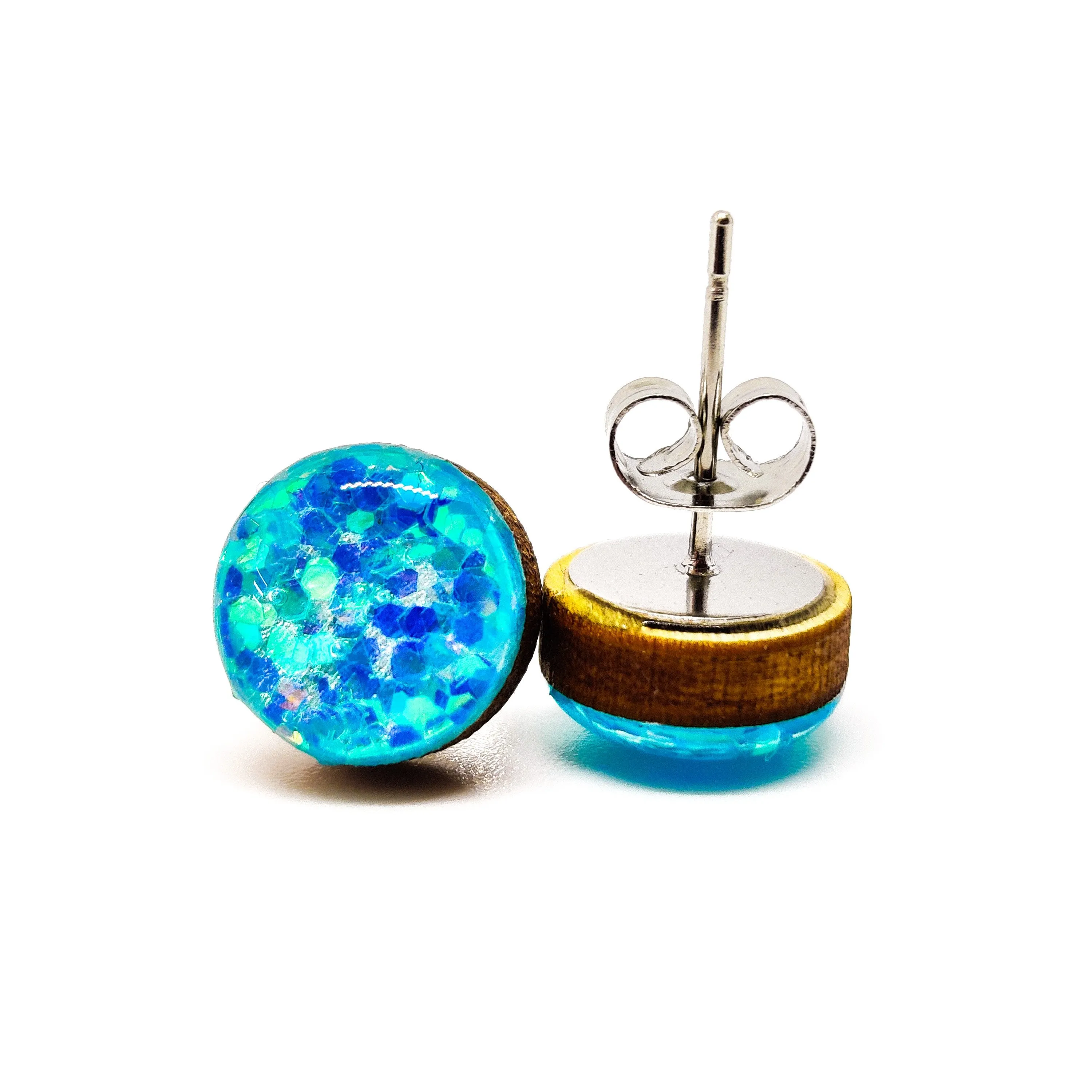 Aquamarine Sparkle Stud Earrings by Candi Cove Designs