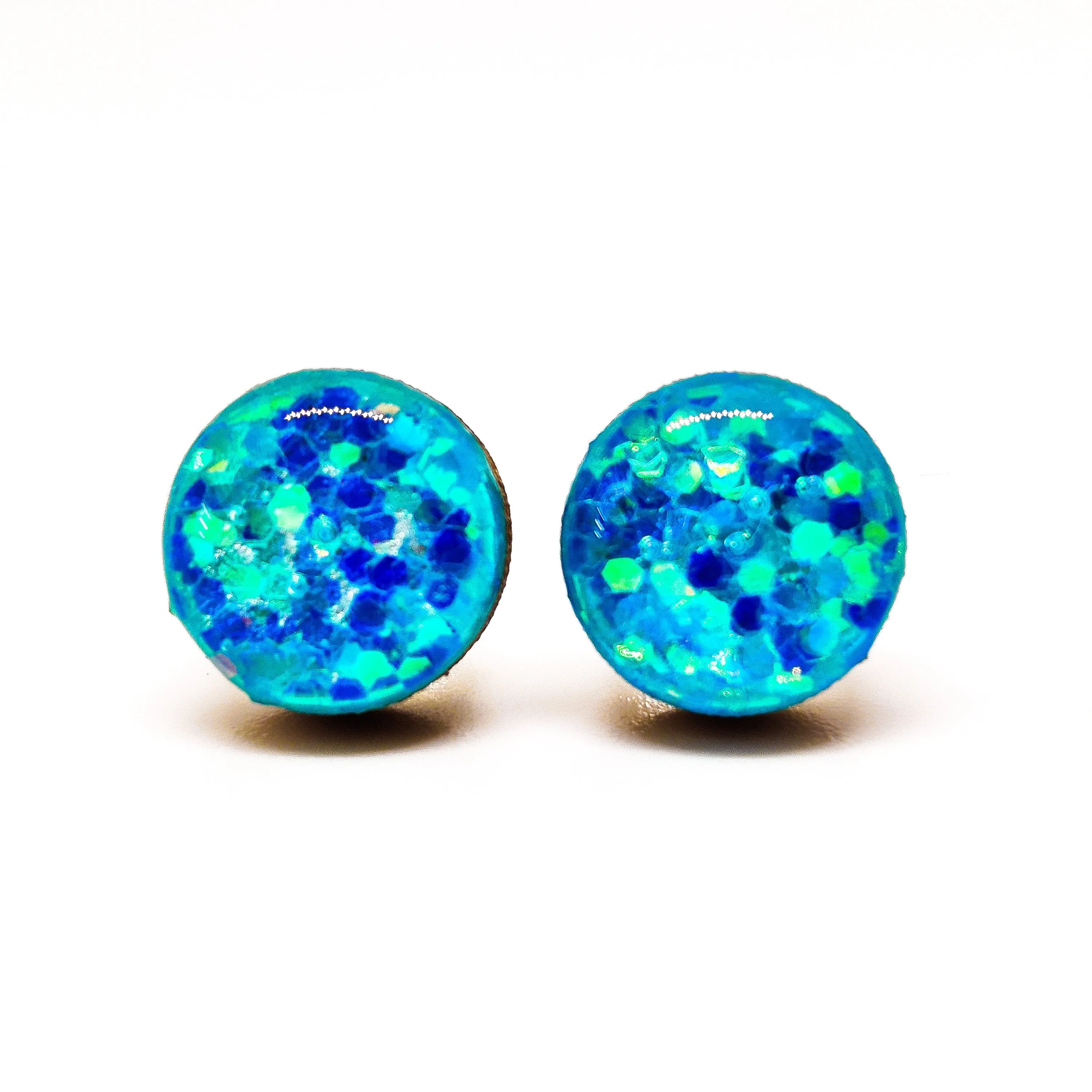 Aquamarine Sparkle Stud Earrings by Candi Cove Designs