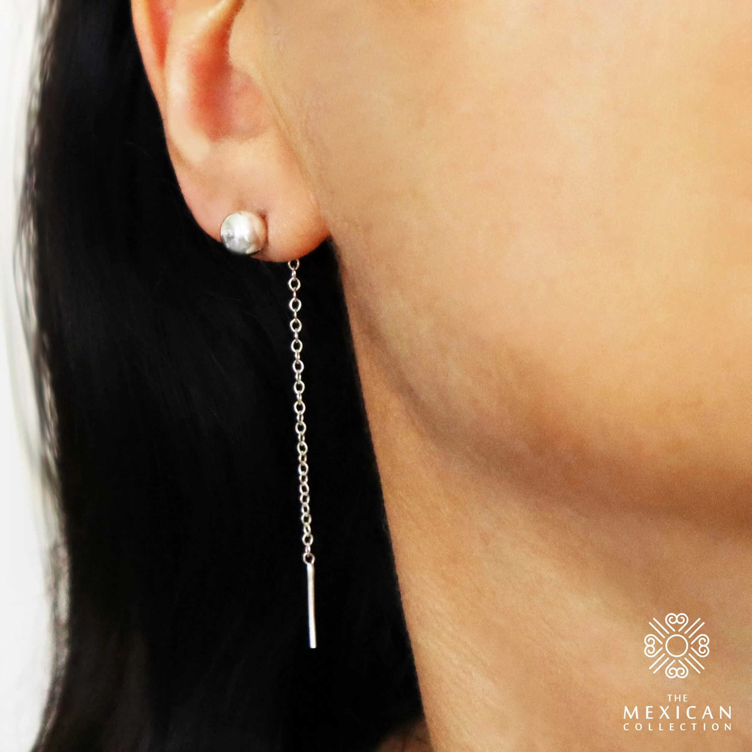 Ball Bead 925 Silver Pull Through Chain Earrings