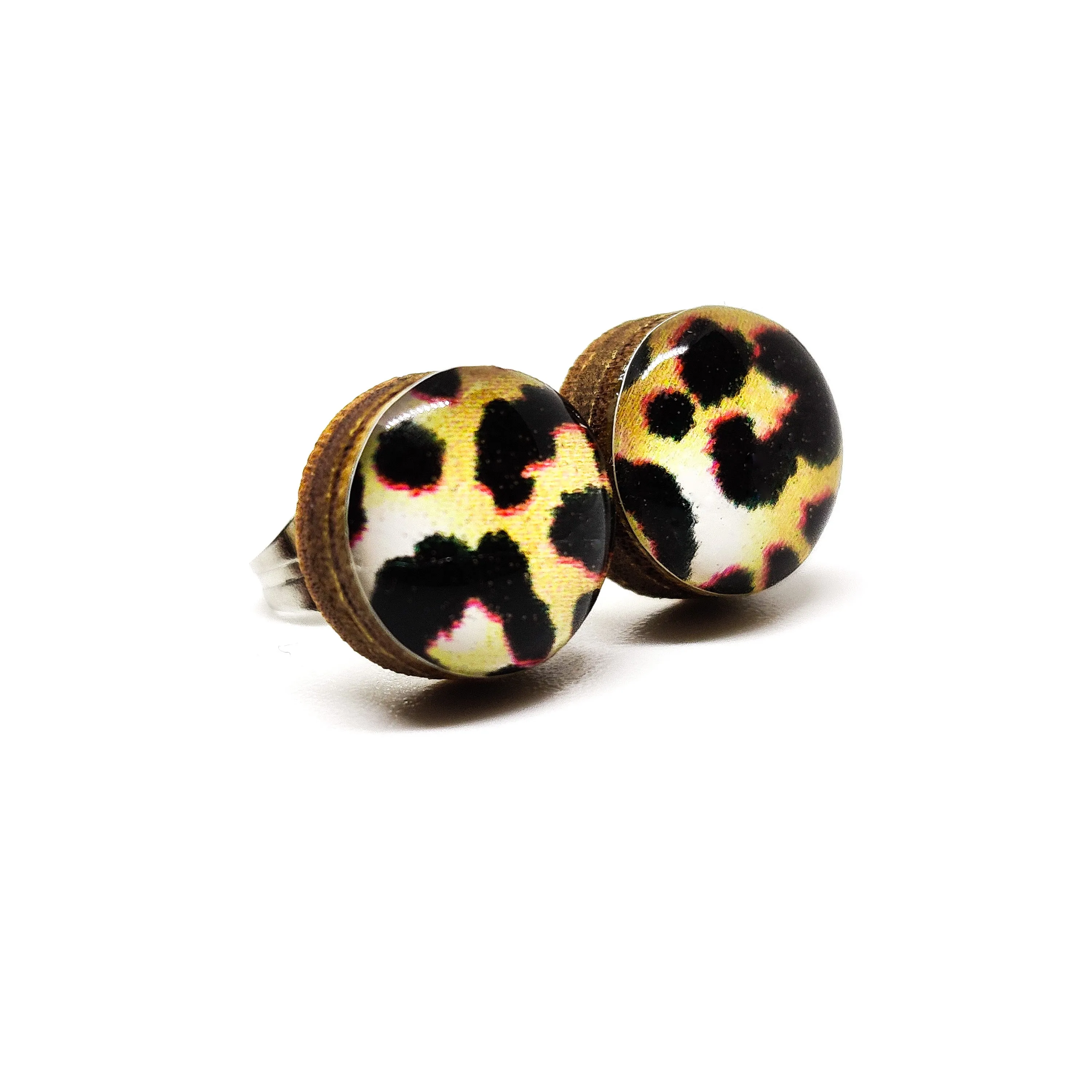 Black and Tan Cheetah Print Stud Earrings by Candi Cove Designs