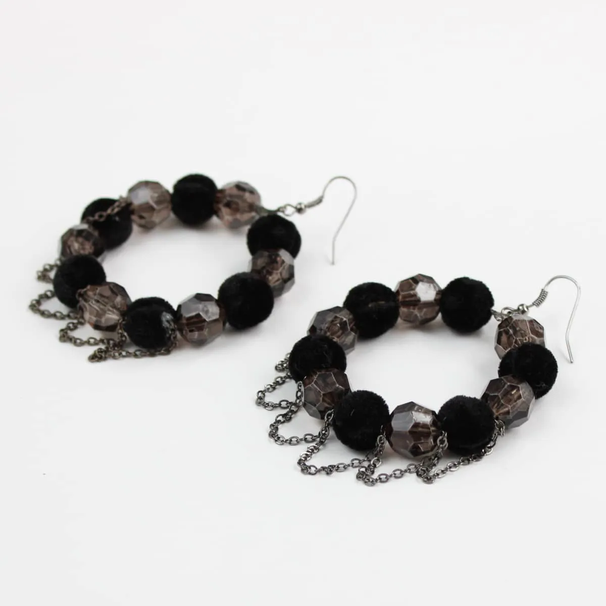 Black Beaded Circle Earrings