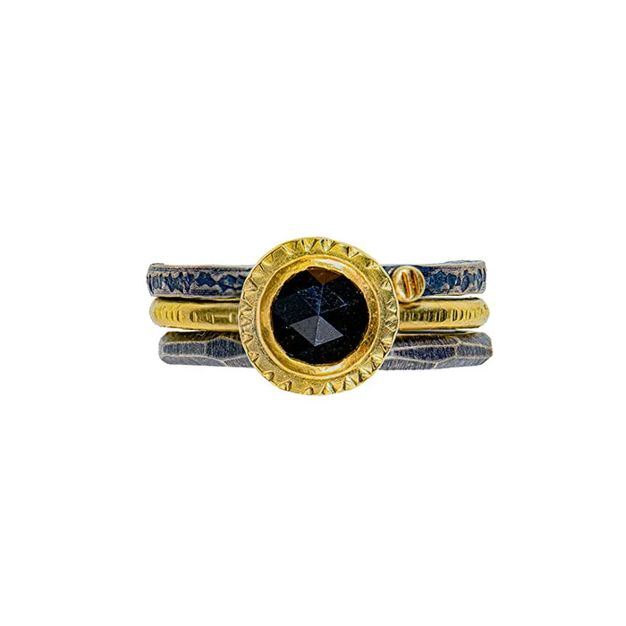 Black Diamond Ring - 18k   22k Gold - Size 7 1/4 - Sterling Silver Stacking Rings Sold Separately