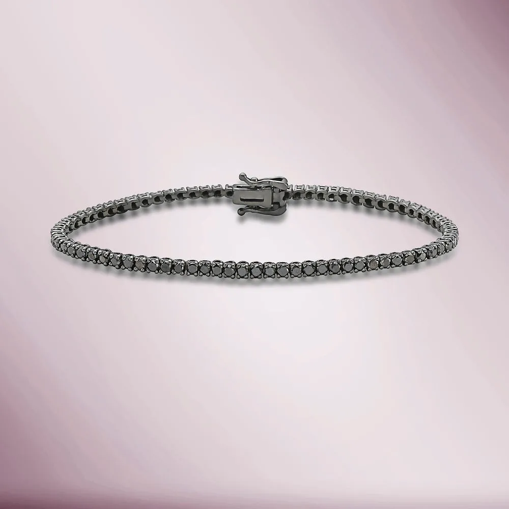 Black Diamond Tennis Bracelet (2.90 ct.) 2 mm 4-Prongs Setting in 14K Gold