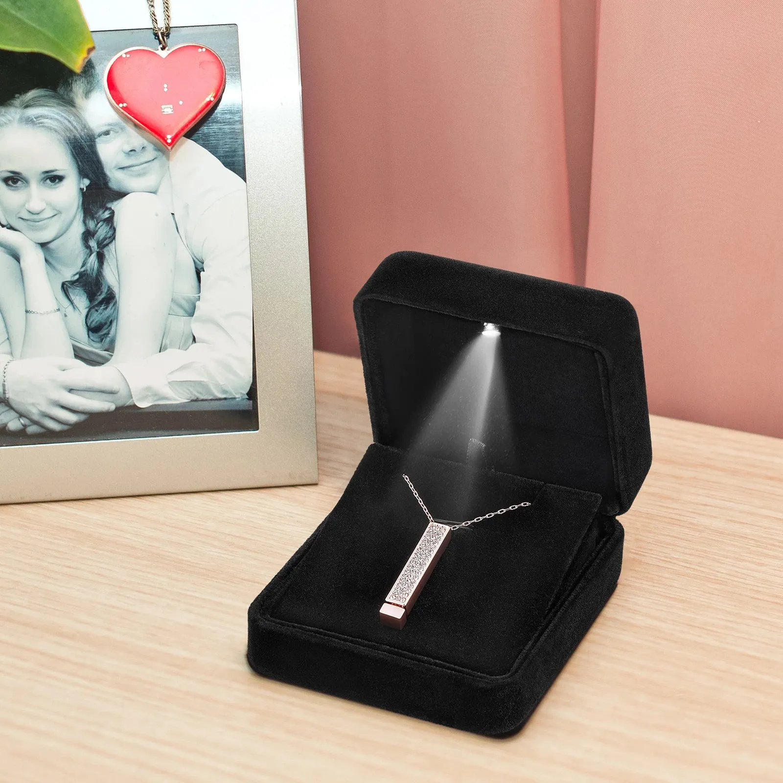 Black Velvet Pendant Box with LED Light