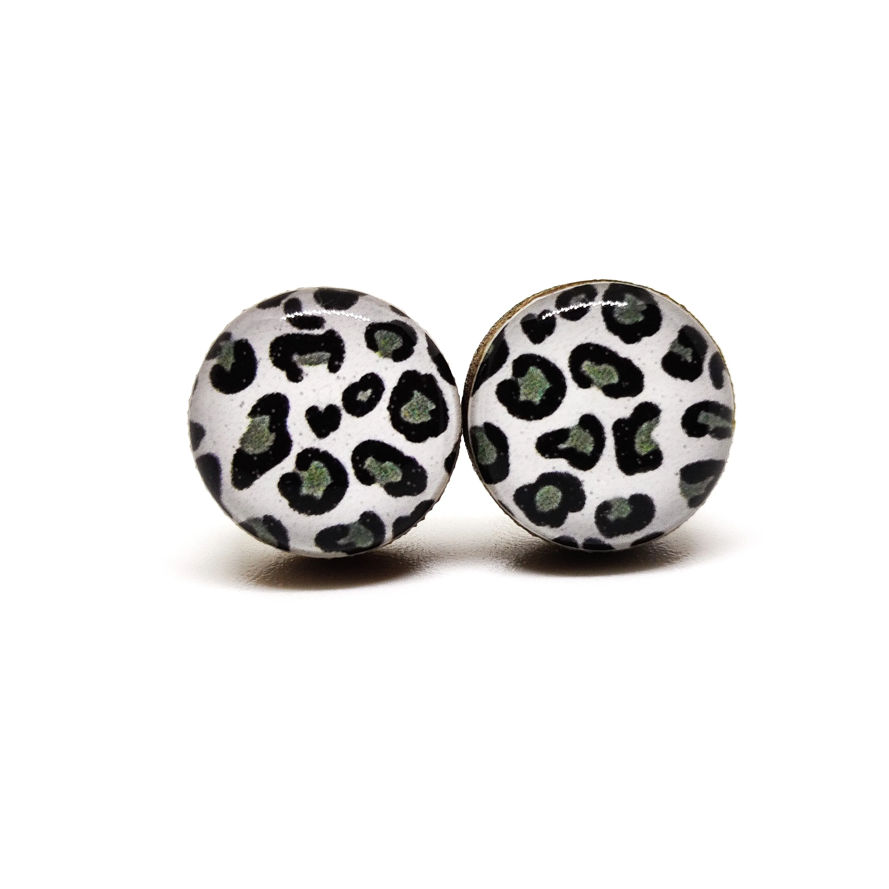 Black, White, Grey Snow Leopard Stud Earrings by Candi Cove Designs