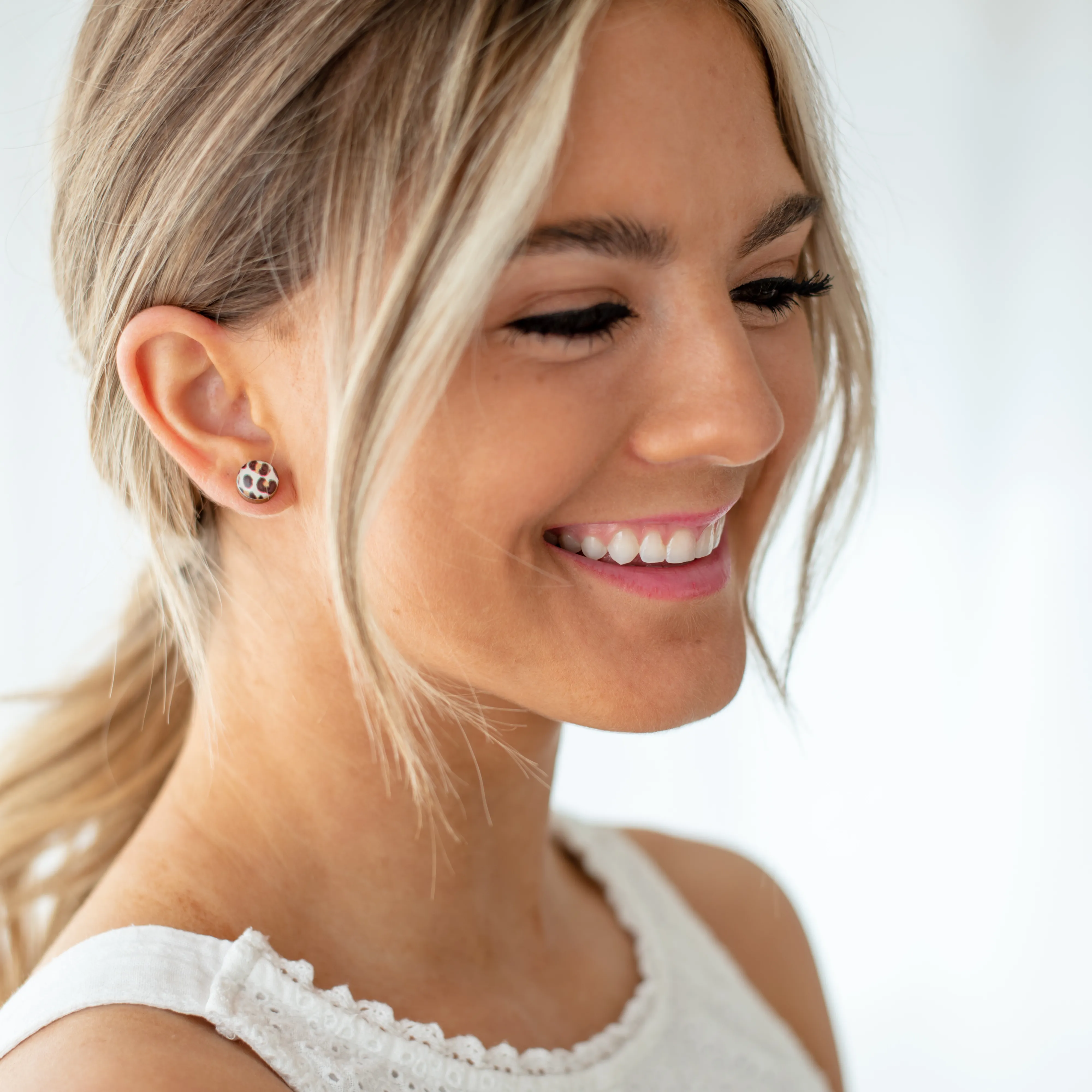 Black, White, Grey Snow Leopard Stud Earrings by Candi Cove Designs