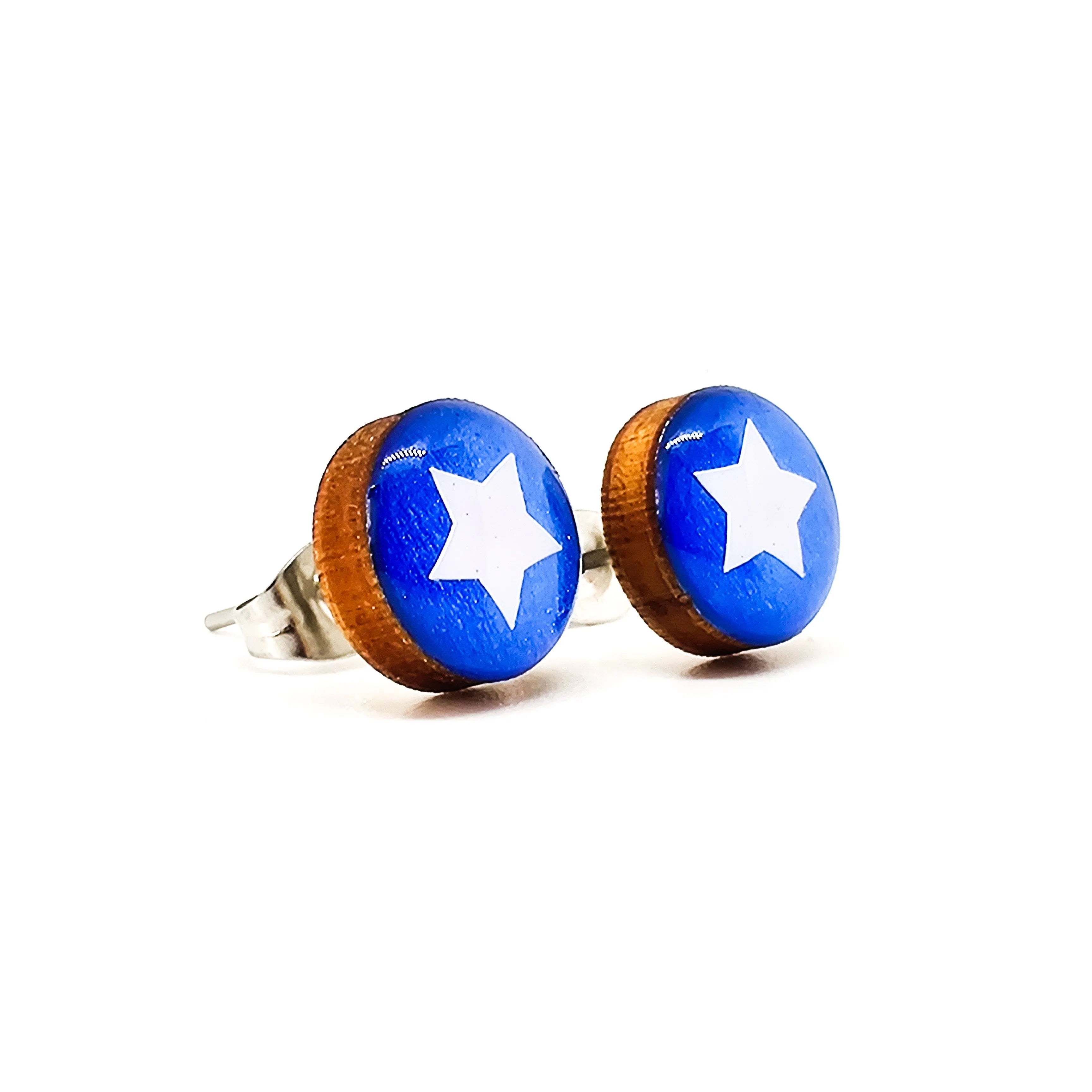 Blue & White Star Stud Earrings by Candi Cove Designs