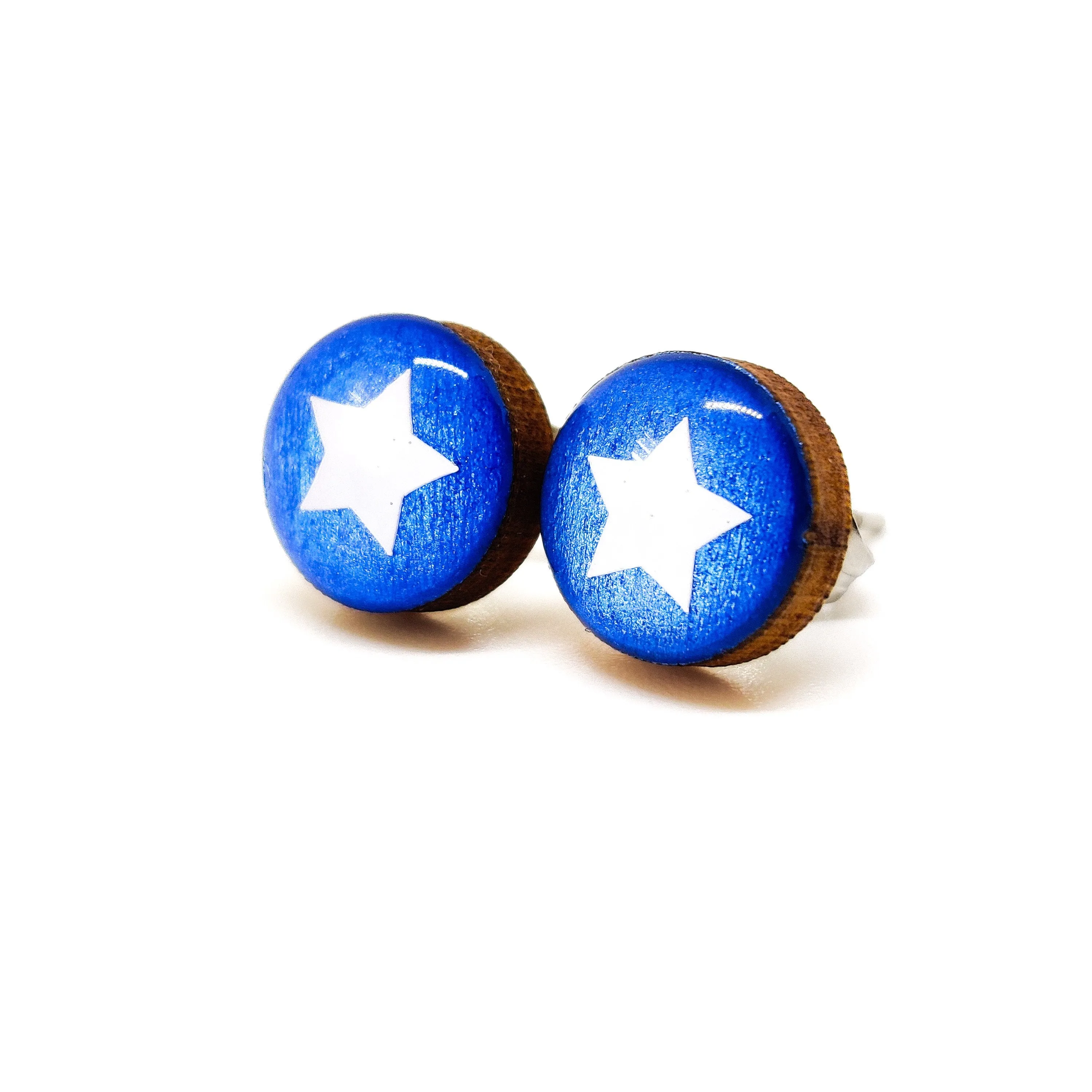 Blue & White Star Stud Earrings by Candi Cove Designs